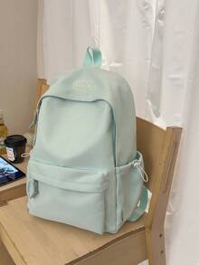 1個女孩純色尼龍拉鍊開合極簡主義背包 學生書包 適合四季日常使用 無吊飾 - A - 查看 13