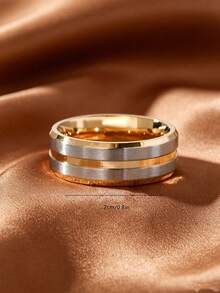 MONALLY 18K Gold Plated Men's Silver & Gold Stainless Steel Wedding Band Ring Comfort Fit Wedding Promise Ring Jewelry Hypoallergenic Daily Wear Perfect Gift - Ring - View 4