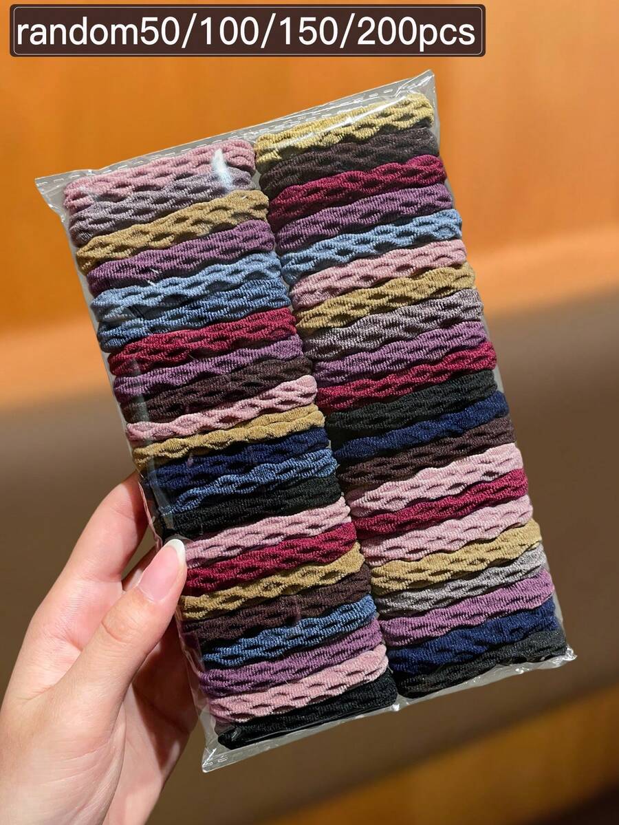 Random 50/100/150/200pcs Morandi Color Unisex Elastic Soft Mesh Hair Ties, Suitable For Daily Commute, Home, Dance, Yoga, Outdoor Sports, Fashion Minimalist Casual Hair Accessories, Women's Hair Accessories, Women's Accessories, Women's Gifts - Multicolor - View 1