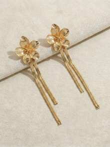 1 Par de Novos Brincos Elegantes e Fashion de Verão com Flor de Plumeria, Borla Longa e Corrente de Pele de Cobra, Criativos e Versáteis para Uso Diário, Encontros e Passeios - Ouro amarelo - Visão 3