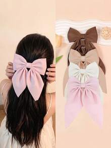 4 Pcs Large Bow Hair Clips For Women Oversized Satin Ribbon French Barrettes Hair Accessories Hibiscus Flower Summer 4th Of July - Multicolor - View 1