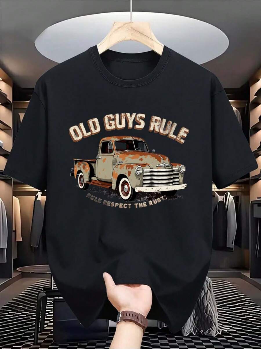 Camiseta gráfica de camión vintage para entusiastas del coche - Diseño de camioneta desgastado, estilo retro usado, regalo perfecto para el Día del Padre, cumpleaños o cualquier ocasión - Negro - Ver 1