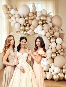 Juego de arco de globos de color neutro y guirnalda de globos de color neutro, que incluye globos de color nude, arena, blanco y dorado metálico, adecuado para decoraciones de boda, cumpleaños y baby shower - Multicolor - Ver 6