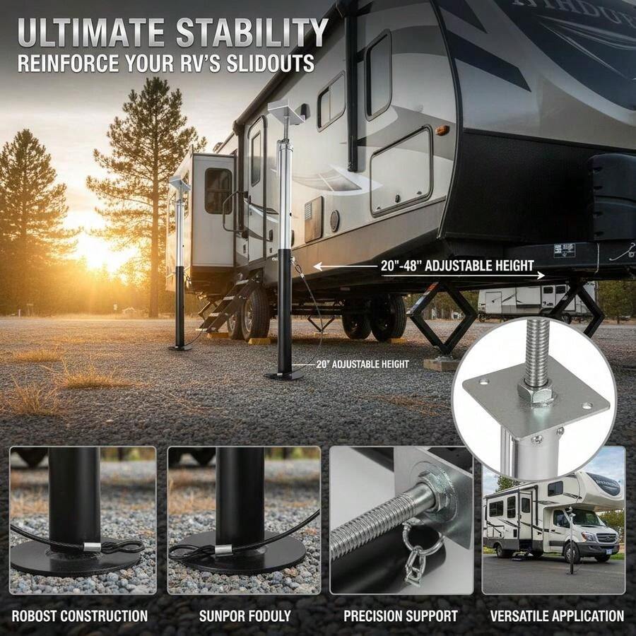 [Free Shipping] Slideout Stabilizing Stands 20"-48" For RV Camper Travel Trailer, 5000 Lbs Capacity Heavy-Duty Steel Construction Adjustable Height Secondary Leveling Support 2 Pack-XY561149 - Default0 - View 1