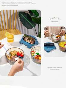 Round Divided Bento Box, Lunch Box - With Cutlery Set, School Lunch Box, Microwave (Remove Lid). Lunch Bag, Suitable For Office, School And Home Use. Back To School, Picnic, Easy To Clean - Multicolor - View 5