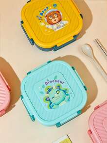 Creative Cartoon Print Food Box, Creative Cute Bento Box Set (Includes Utensils), Student Lunch Box, Portable Food Container, Microwave Lunch Box, Compartment Lunch Box - Multicolor - View 8