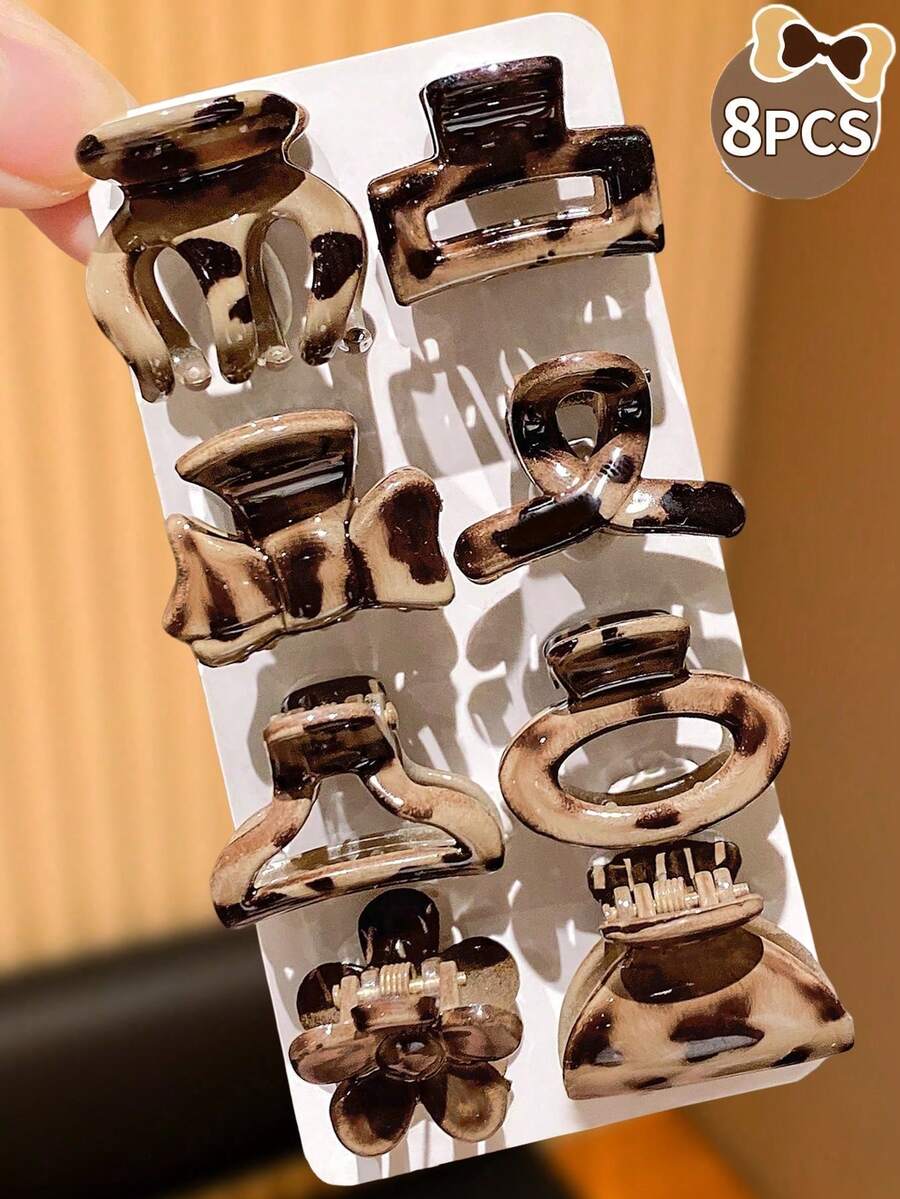 8pcs Vintage Mini Girls Hair Clips, Suitable For Daily And Casual Wear, Perfect Girls Gift And Hair Accessory, Claw Clips, Holiday Essential - Mixed color - View 1