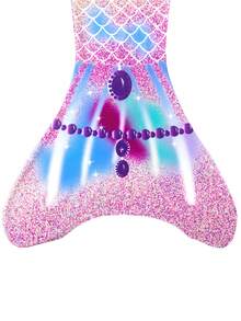 Young Girl Fish Scale Print Tie-Dye Mermaid Tail One-Piece Swimsuit - Mauve Purple - View 4