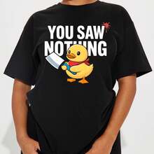 Camiseta Blanca Casual de Verano Divertida para Mujer, con Diseño de Pato con Cuchillo, Camiseta Básica de Algodón Suave - Negro - Ver 1