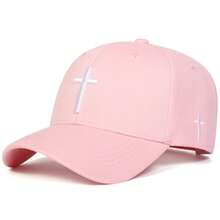 1pc Men's Cross Baseball Cap, Outdoor Adjustable Sun Protection Casual Hat, Suitable For Spring And Autumn Travel, Beach And Party - Pink - View 4