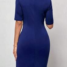 Soqi Women's Clothing  Vestido bajo cruzado unicolor - Verde Oscuro - Ver 3