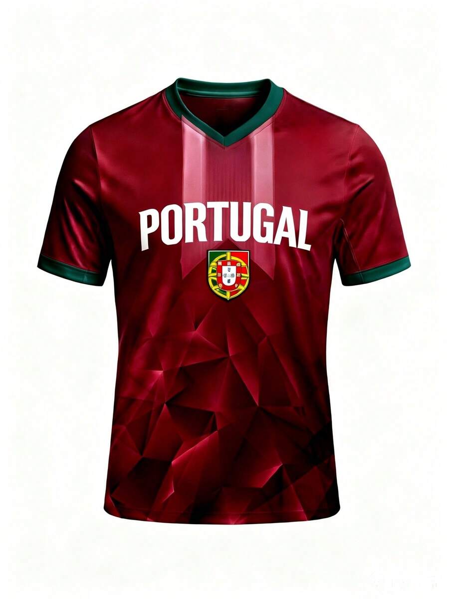 2025 Portugal Flag Soccer Jersey Polyester Short Sleeve Jersey For Fans-Comfy Breathable Sports Top - 紅色 - 查看 1