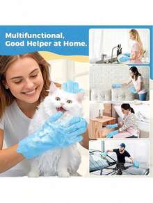 Pet Bathing Gloves, Universal For Cats And Dogs, Scratch-Resistant, Deep Cleaning, Effectively Removes Hair, Massages Pets, Delicate Foam, Dry And Wet Use, Also Suitable For Kitchen/Car Washing, Daily Home Cleaning, Two Colors Available, - Multicolor - View 5