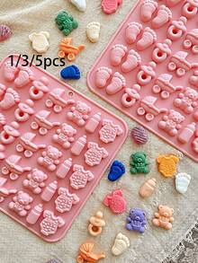 1/3/5pcs Cartoon Shaped Silicone Molds, Suitable For Candy/Chocolate/Cake Decoration Baking, Handicrafts, Easy Demold, Reusable Silicone Molds - Multicolor - View 2