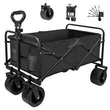 Collapsible Foldable Wagon With Big Wheels For Sand, Utility Grocery Wagon With Side Pocket And Brakes For Camping, Sports, Outdoor Activities - Black - View 7