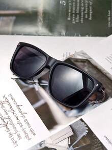1set/POLASUP Brand/Polarized Men's Glasses/Men's Black Square Frame Exquisite P-Letter Metal Decor Design, Lightweight And Comfortable, Versatile For Business Commute And Daily Wear, Comes With PU Glasses Case - Multicolor - View 6