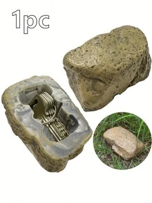 1pc Realistic Stone Texture Key Hiding Rock Safe Box - Plastic Key Holder With Hollow Compartment For Storing Spare Keys, Suitable For Outdoor Garden Security Travel, Outdoor Key Hiding, Travel Key Storage, Exterior Design, Secure Closing Mechanism - Multicolor - View 1