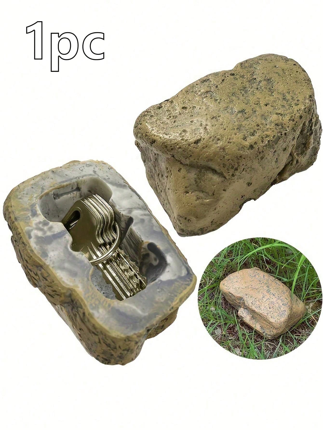 1pc Realistic Stone Texture Key Hiding Rock Safe Box - Plastic Key Holder With Hollow Compartment For Storing Spare Keys, Suitable For Outdoor Garden Security Travel, Outdoor Key Hiding, Travel Key Storage, Exterior Design, Secure Closing Mechanism - Multicolor - View 1