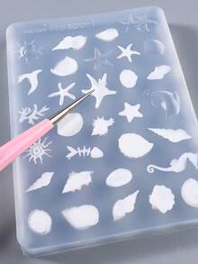 1件透明軟矽膠3D海洋美甲模具，海星、貝殼、海豚、海馬、珊瑚與魚骨，可重複使用長方形雕塑模板，易脫模美甲工具，適用DIY UV凝膠、美甲延長膠，適合夏季海灘海洋主題美甲藝術用品 - 無色 - 查看 8