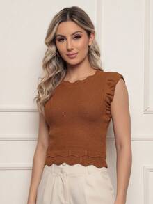 ONLYONE - Modal Cropped Blouse With Japanese Sleeves And Wave Detail At The Hem - Women's Blouses, Knit Blouses - 駝色 - 查看 2