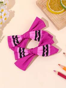 2pcs Rose Red Back To School Girls Bow Hair Clips Pencil Tip Hair Accessories Simple Cute Crocodile Clips School Daily Hair Clips Teen Hair Accessories - Hot Pink - View 1