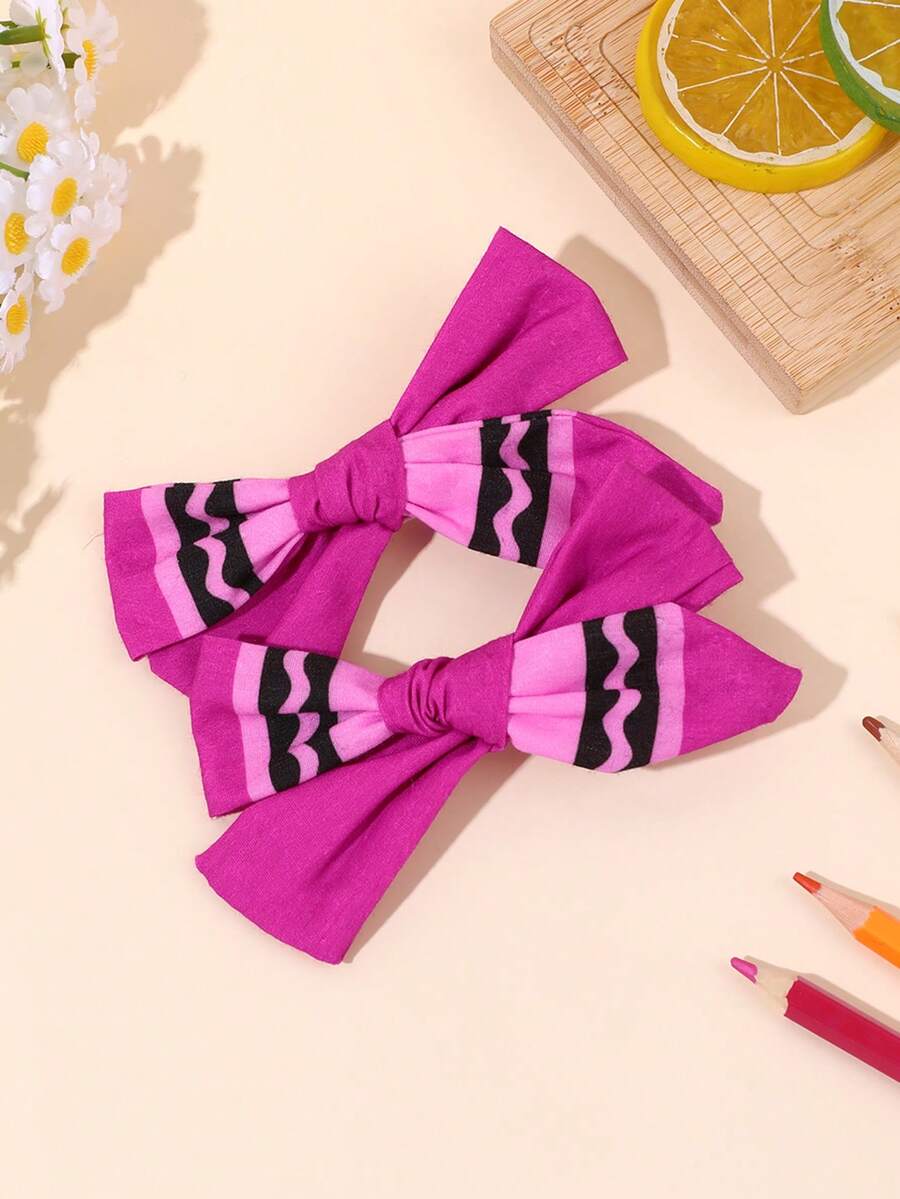 2pcs Rose Red Back To School Girls Bow Hair Clips Pencil Tip Hair Accessories Simple Cute Crocodile Clips School Daily Hair Clips Teen Hair Accessories - Hot Pink - View 1