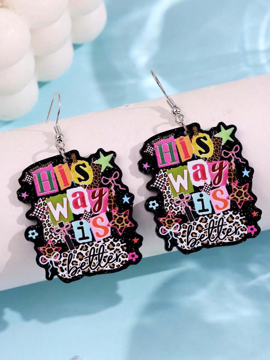 1 Pair Exquisite Cute Creative Unique Design Cool Fun His Way Is Better Leopard Print Star Acrylic Earrings Women's Daily Holiday Party Gift Jewelry - Multicolor - View 1
