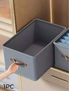 1pc Beige Oxford Fabric Foldable Drawer-Style Clothing Storage Box, No Dividers, Suitable For Wardrobe, Jeans And Sweater Organization - Grey - View 1
