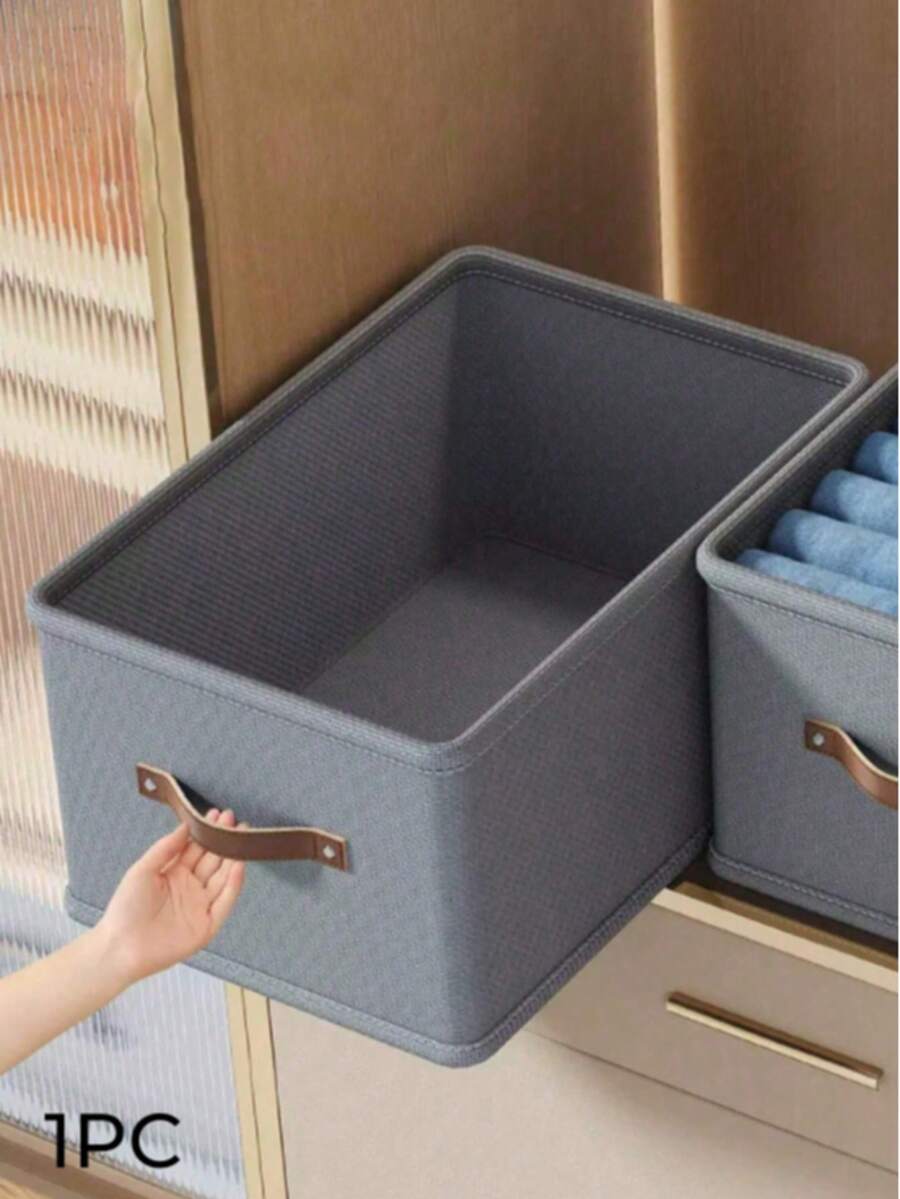 1pc Beige Oxford Fabric Foldable Drawer-Style Clothing Storage Box, No Dividers, Suitable For Wardrobe, Jeans And Sweater Organization - Grey - View 1