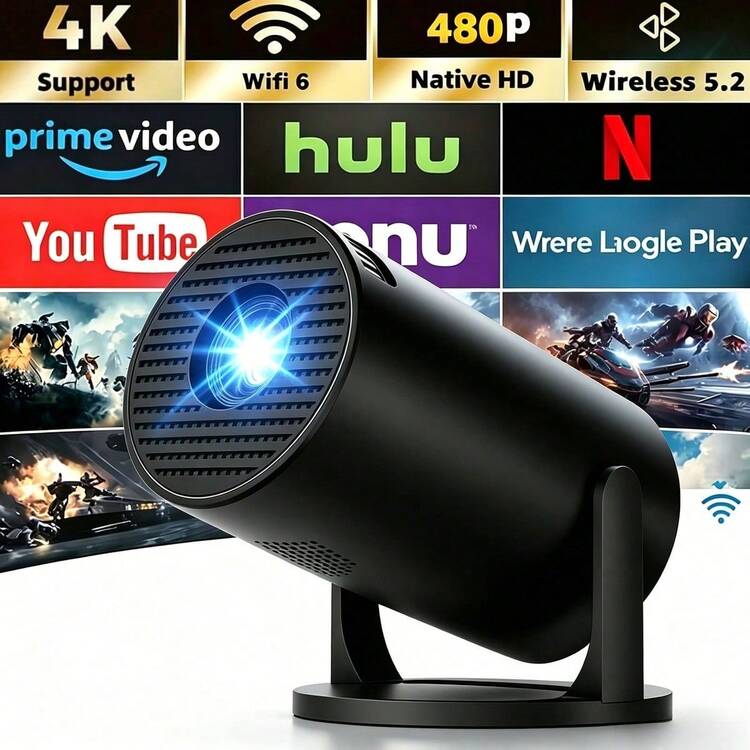 1 pieza Proyector inteligente HD 720*480P, resolución nativa, compatible con 4K, proyector portátil mini, ajustable 180°, conexión inalámbrica compatible con teléfonos y tabletas, visualización en interiores y exteriores sin necesidad de pantalla - Negro - Añade 1