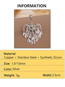 1 pieza Anillo de ombligo con colgante de fuegos artificiales de cobre, gota de agua, color AB, circonita y borla, adecuado para uso diario - Multicolor - Ver 7