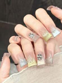 Handmade Duck/Flare Shaped Press-On Nails With Y2K Baddie Style,Pink Nails,Sweet & Cute Nails,Shining Bright,Summer Nails,Designed For Women And Girls, , Suitable For Parties, Ceremonies, And Daily Wear. Ideal Gift For Ladies And Girls. Summer Nails - Pink - View 3