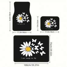 1pc/4pcs Car Floor Mats And Trunk Mats, Car Interior Mats, Car Protection Pads, Polyester Material, Daisy Print Style, Suitable For Truck/Sedan/SUV, Perfect Holiday And Thank You Gift For Friends - Daisy - View 3