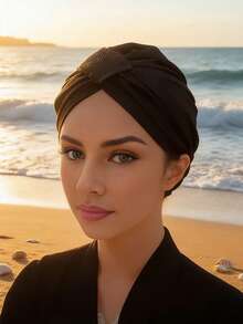 1pc Women's Luxury Knitted Headscarf Hat, Sparkling Rhinestone Headscarf, Elegant Islamic Headwear For Special Occasions - Black Diamond - View 1