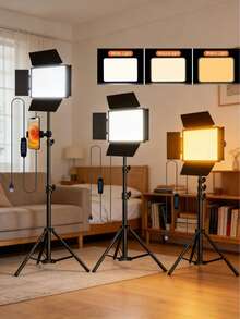 10-Inch LED Panel Light, USB Powered, 43-Inch Adjustable Tripod, 3 Lighting Modes, With Sturdy Metal Bracket And Hanging Bracket USB Powered LED Ring Light - Dimmable Video Light, Suitable For Live Streaming, Photography, Videography, Content Creation - Compatible With DSLR/Camera/Smartphone - USB Powered LED Panel Light, Suitable For Home Studio Lighting - A - View 2