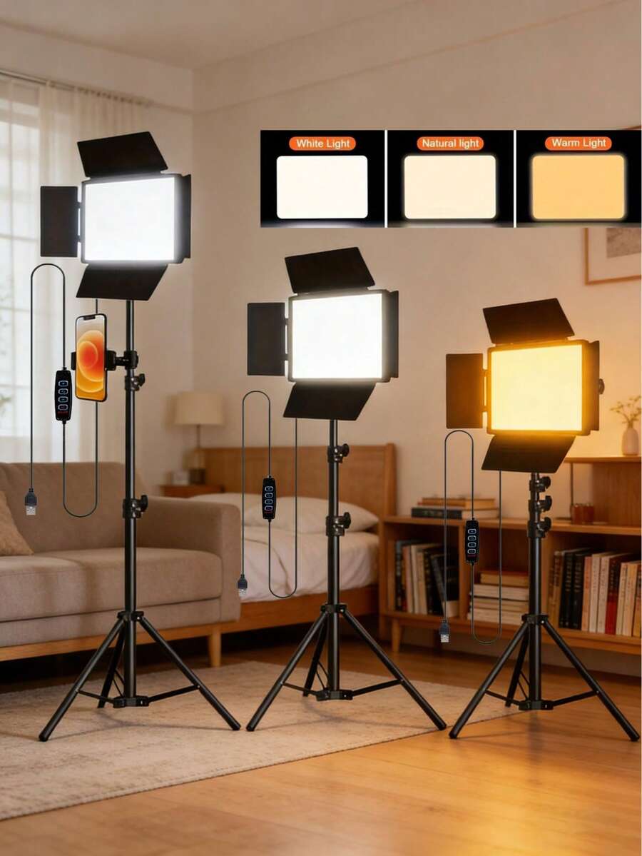 10-Inch LED Panel Light, USB Powered, 43-Inch Adjustable Tripod, 3 Lighting Modes, With Sturdy Metal Bracket And Hanging Bracket USB Powered LED Ring Light - Dimmable Video Light, Suitable For Live Streaming, Photography, Videography, Content Creation - Compatible With DSLR/Camera/Smartphone - USB Powered LED Panel Light, Suitable For Home Studio Lighting