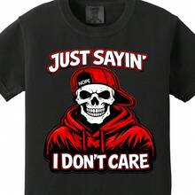 Unisex T-Shirt Made Of Pure Cotton, "I Don't Care" Shirt – "Just Saying" Hoodie With Skull And Skeleton Motif, Summer T-Shirt, Blouse, Basic Tops, Tops - Black - View 1