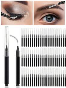100/80/50/5pcs Disposable Mini Eyebrow Brushes With Caps, Spiral Spoolie Brushes, Multi-Functional Brushes For Eyebrows And Eyelashes, Suitable For Eyebrow Filling, Eyelash Enhancement And Coloring, Grooming And Extending Eyebrows And Eyelashes, Eye Tools, Beauty Tools, Travel Beauty Essentials - Multicolor - View 2