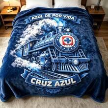 Blue Blanket With Train And Shield, Powerful Design - Blue - View 1