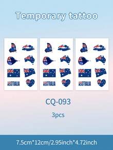 3Pcs Flag Tattoo Temporary Tattoo Australia Football Waterproof Sweatproof Disposable For Women And Mem Face Arm Waist Chest Leg Abdomen Neck Hand Finger Back - CQ - View 7