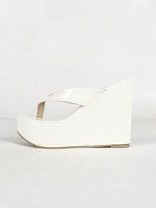 Women's Toe-Clip Wedge Heel Thick Sole Sandals, Plus Size Slide Sandals, Outdoor Beach Shoes - White - View 8