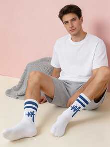 1/5 Pairs Random Men's Mid-Calf Socks, Ins Style, Breathable Sweat-Absorbent Basketball Socks For Students And Young People - Multicolor - View 2