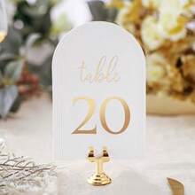 1439-Arch Table Numbers 1-20 + Head Table, 4x6 Inch White Art Paper, Double-Sided, Gold Foil Embossed Details, Elegant Perfect For Wedding Reception, Centerpiece Decoration, Event, Party, No Holders - 120 金箔 - 查看 7