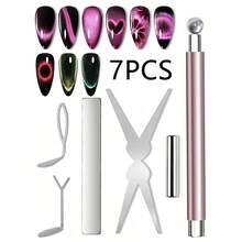 7件組貓眼美甲磁鐵工具組，法式貓眼心形美甲磁鐵，貓眼凝膠美甲磁鐵棒，用於創造各種貓眼效果的美甲用品 - 彩色 - 查看 11