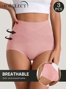 Morelect 3pcs/Set Women's High Waist Briefs, Comfortable, Skin-Friendly, Soft, Light Tummy Control - Multicolor - View 6