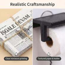 1/12 Dollhouse Bathroom Accessories, Miniature Toilet Paper Roll, Mini Newspaper, Realistic Mini Tissue Holder Set, Suitable For Dollhouse Bathroom Decor, Mini Toilet Paper Roll With Tearable Design, DIY Mini Kitchen Dollhouse Decor, Photography Props (Note: Newspaper Cover Pattern Is Random, Please Be Aware, Thank You) - Multicolor - View 3