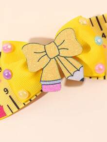 1pc Back To School Hair Bow For Girls Cute Pencil Ruler Bow Hair Clip Yellow Red Grosgrain Ribbon Hair Barrette Tees Hair Accessories - Yellow - View 6