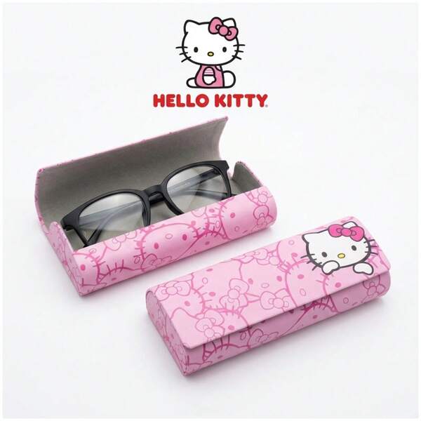 SANRIO 1個三麗鷗 Hello Kitty 印花硬殼眼鏡盒，可愛時尚保護眼鏡收納盒，便攜式眼鏡收納盒，適合女性和女孩