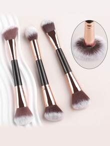 ronshadow 3pcs Dual-Ended Makeup Brush Set Including Powder Brush + Blush Brush + Foundation Brush + Contour Brush Soft Bristle Full Face Makeup Tool - Multicolor - View 13