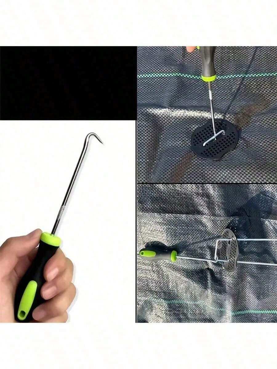 1pc Heavy Duty Metal U-Shaped Gardening Tool, Green And Black Handle, For Weeding, Crevice Cleaning And Seal Ring Removal - Multicolor - View 1